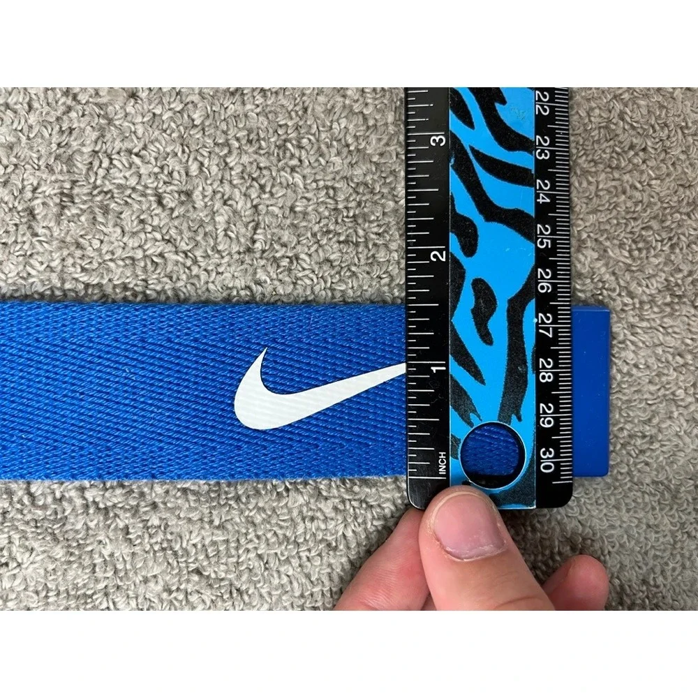 Nike Mens Webbed Golf Belt Royal Blue Canvas Swoosh Logo Bottle Opener Buckle
